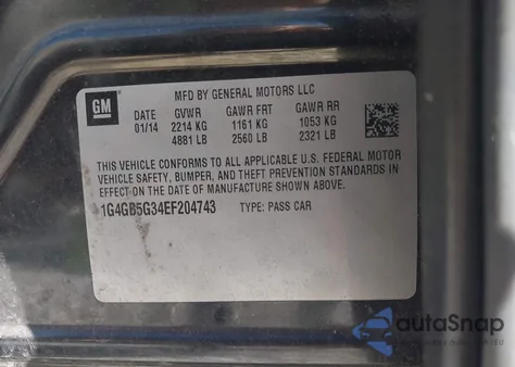 2014 Buick Lacrosse Leather Group from USA, damaged, VIN 1G4GB5G34EF204743